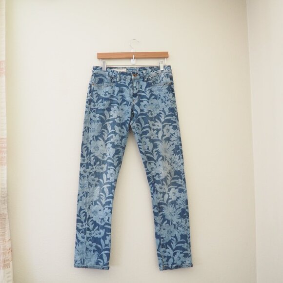 Anthropologie Pilcro & The Letterpress Blue Floral Boyfriend Slim Denim Jean - Picture 2 of 7